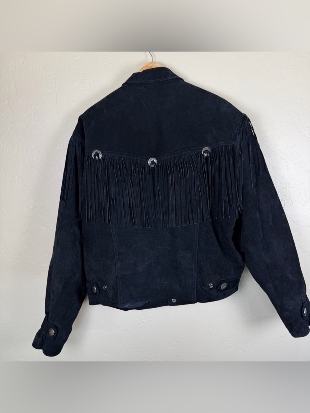 Vintage Byrnes & Baker Black Suede Leather Fringe Concho Jacket Women's Size S - Picture 4 of 7